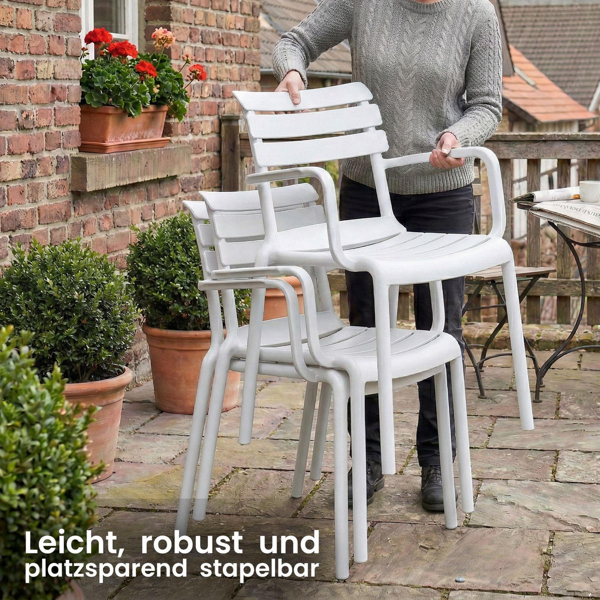 GARTENSTUHL Kunststoff Weiß - Weiß, Kunststoff (57/82/57cm) - CLP