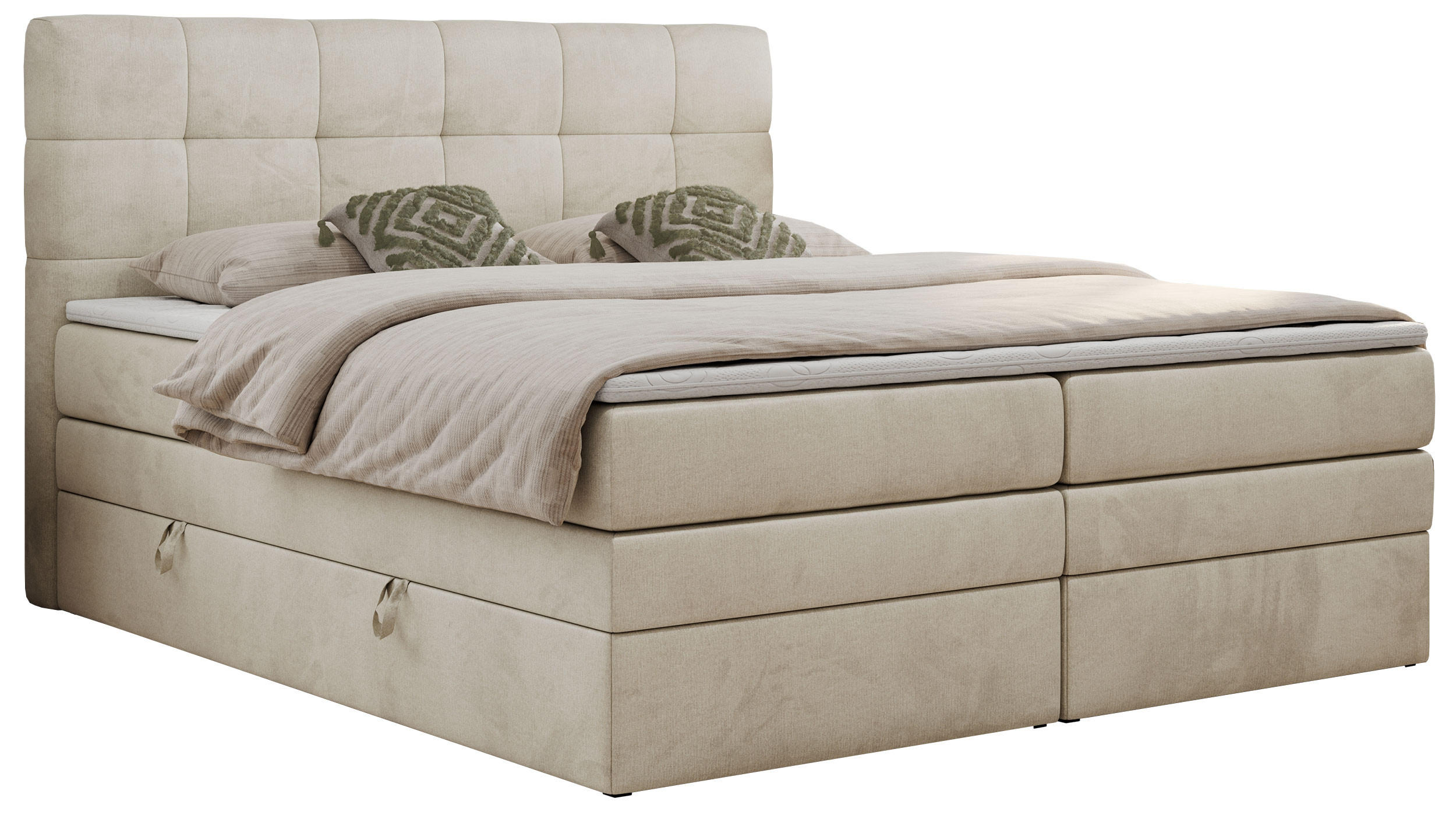 BOXSPRINGBETT LUKA KING 140/200 Beige Velvet - H4 - Beige, Holz/Textil (140/200cm) - MKS
