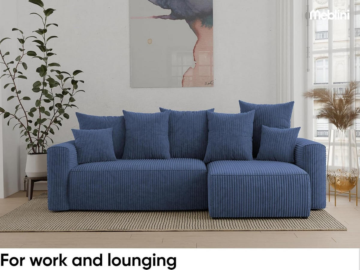 ECKSOFA DAVE L - Blau/Schwarz, Holzwerkstoff (238/87cm) - Meblini