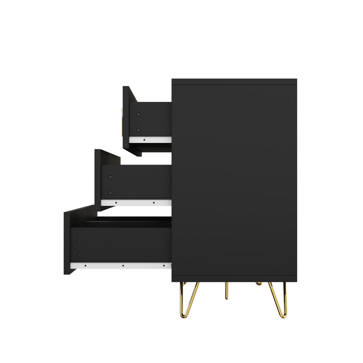 SIDEBOARD schwarz gold 120cm 6 schubladen modern - Schwarz, Holzwerkstoff (120/77/40cm) - Urban Meuble