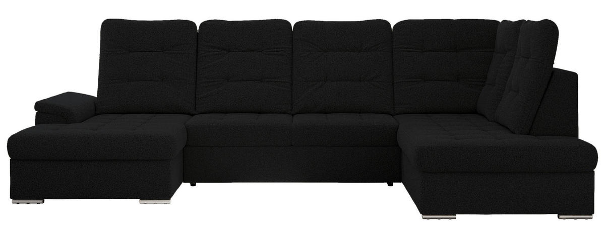 WOHNLANDSCHAFT MADRITO U - Schwarz Boucle - Rechts - Silberfarben/Schwarz, Textil/Metall (323/89/204cm) - MKS