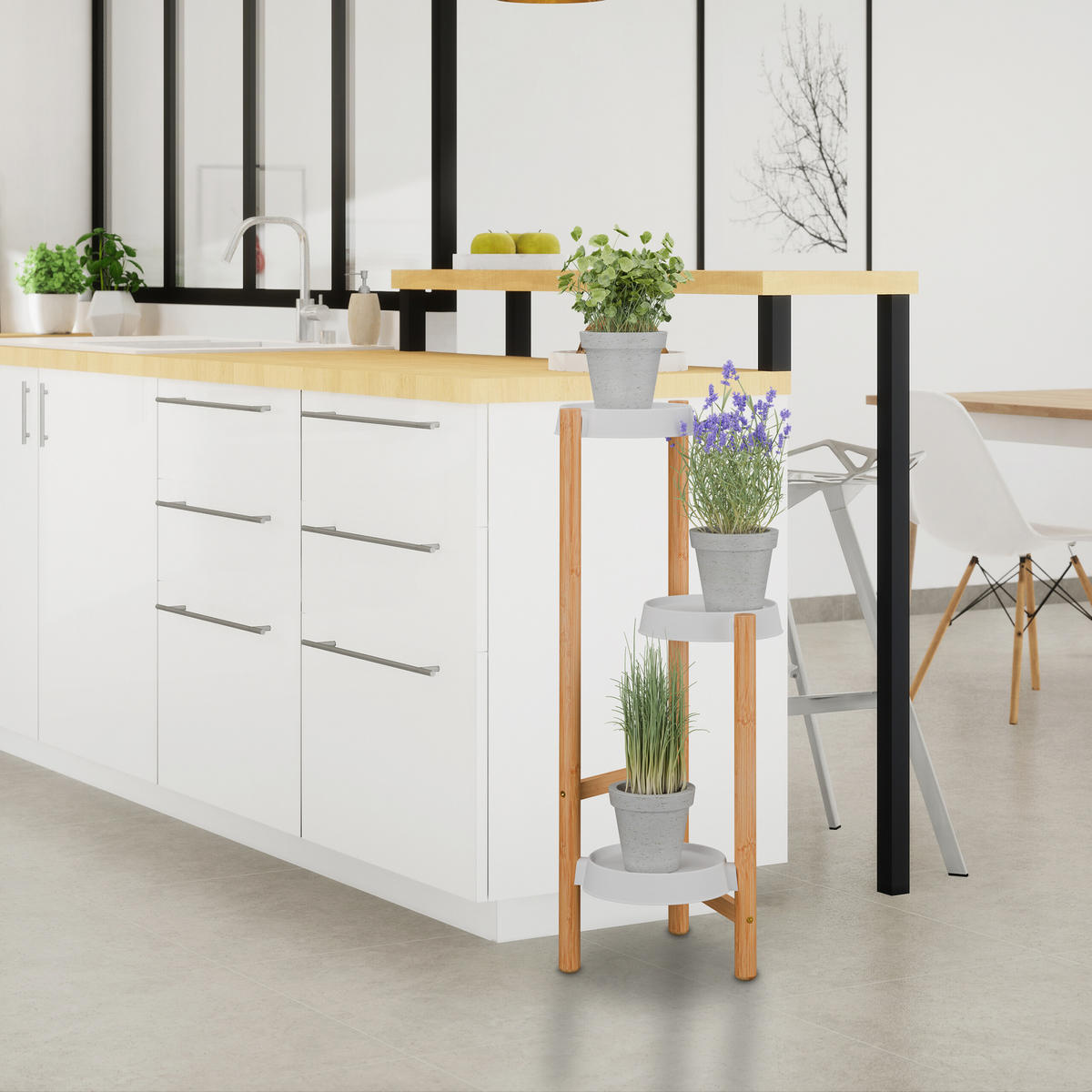 PFLANZENSTÄNDER - Multicolor, Holz/Kunststoff (34/28/78cm) - Relaxdays