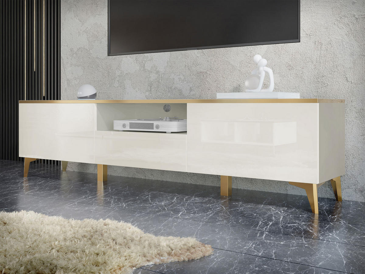 TV-LOWBOARD Alrik 2D1S - Beige/Goldfarben, Holzwerkstoff/Kunststoff (200/50/40cm) - MIRJAN24