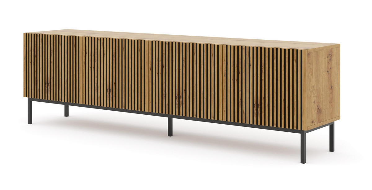 TV-LOWBOARD BEIGE - Beige/Schwarz, Holzwerkstoff (200/58/42cm) - FURNLUX