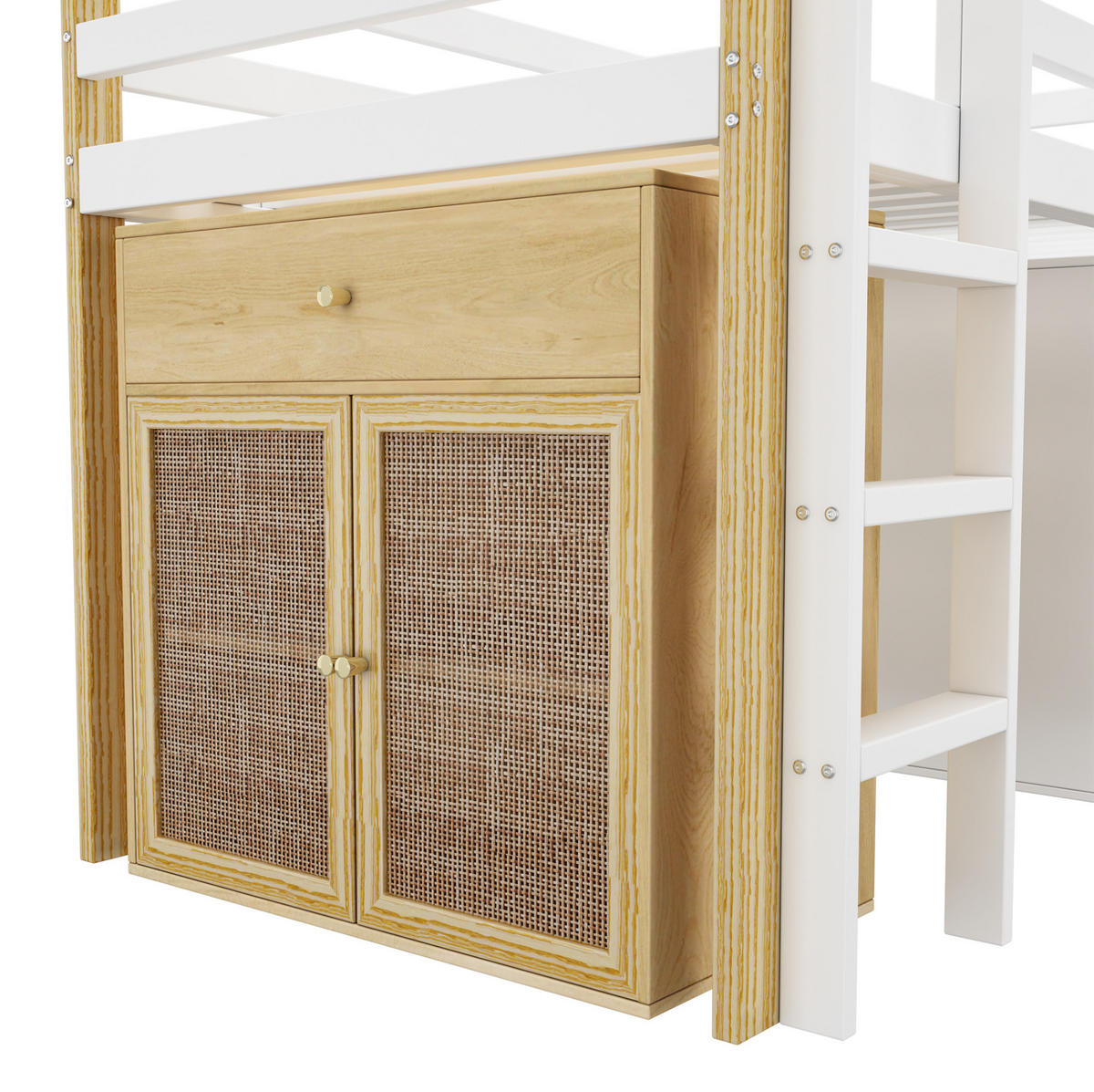 KINDERHOCHBETT mit 2 Aufbewahrungsschränken, 90/200 cm, Natur/Weiß, ohne Matratze - Weiß, Holz (90/200cm) - MIVRAY