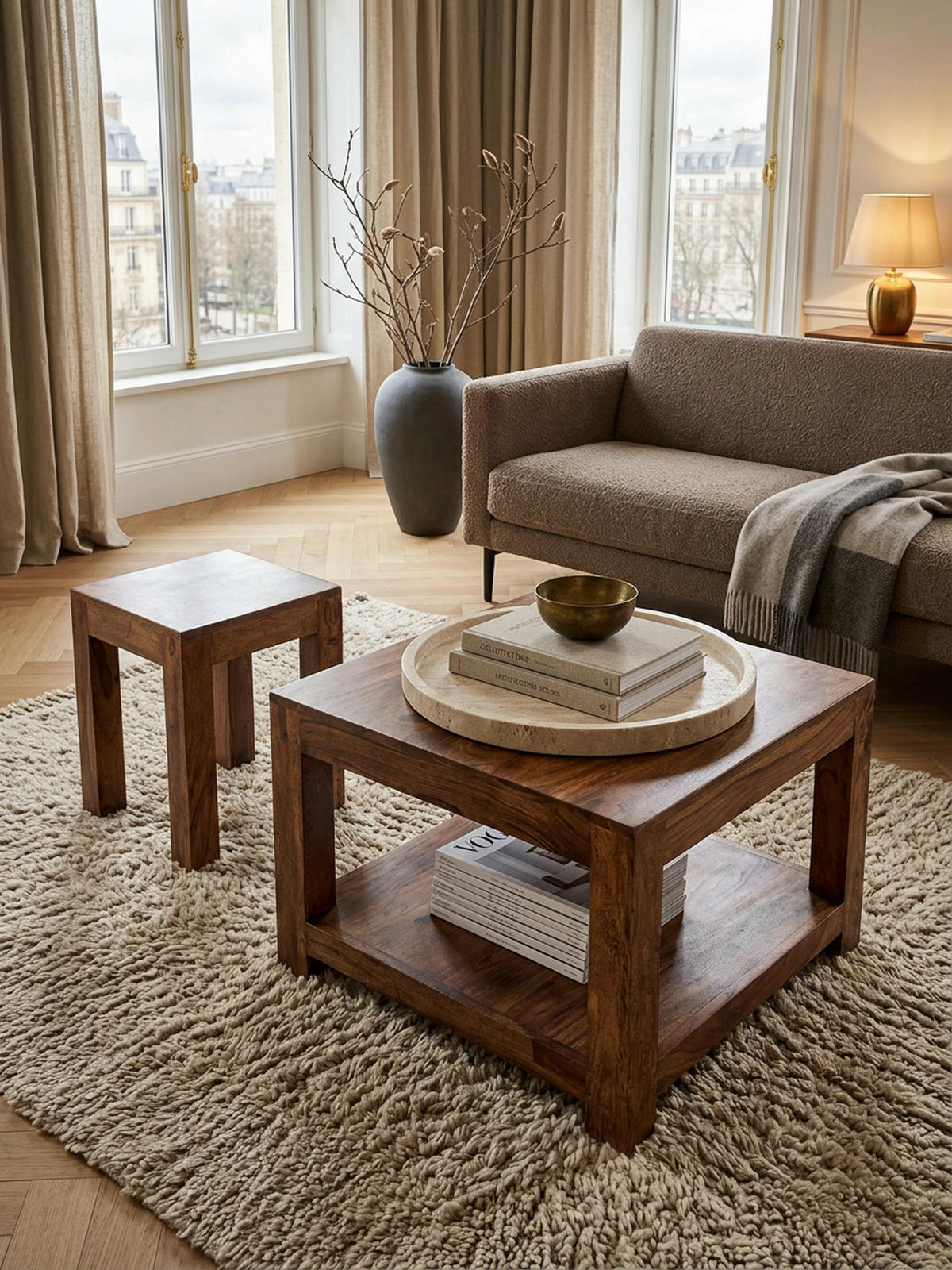 COUCHTISCH Massivholz im Landhausstil mit Ablagefach und pflegeleichter Oberfläche, Braun 60x60x45 cm - Braun, Holz (60/60/45cm) - KADIMA DESIGN