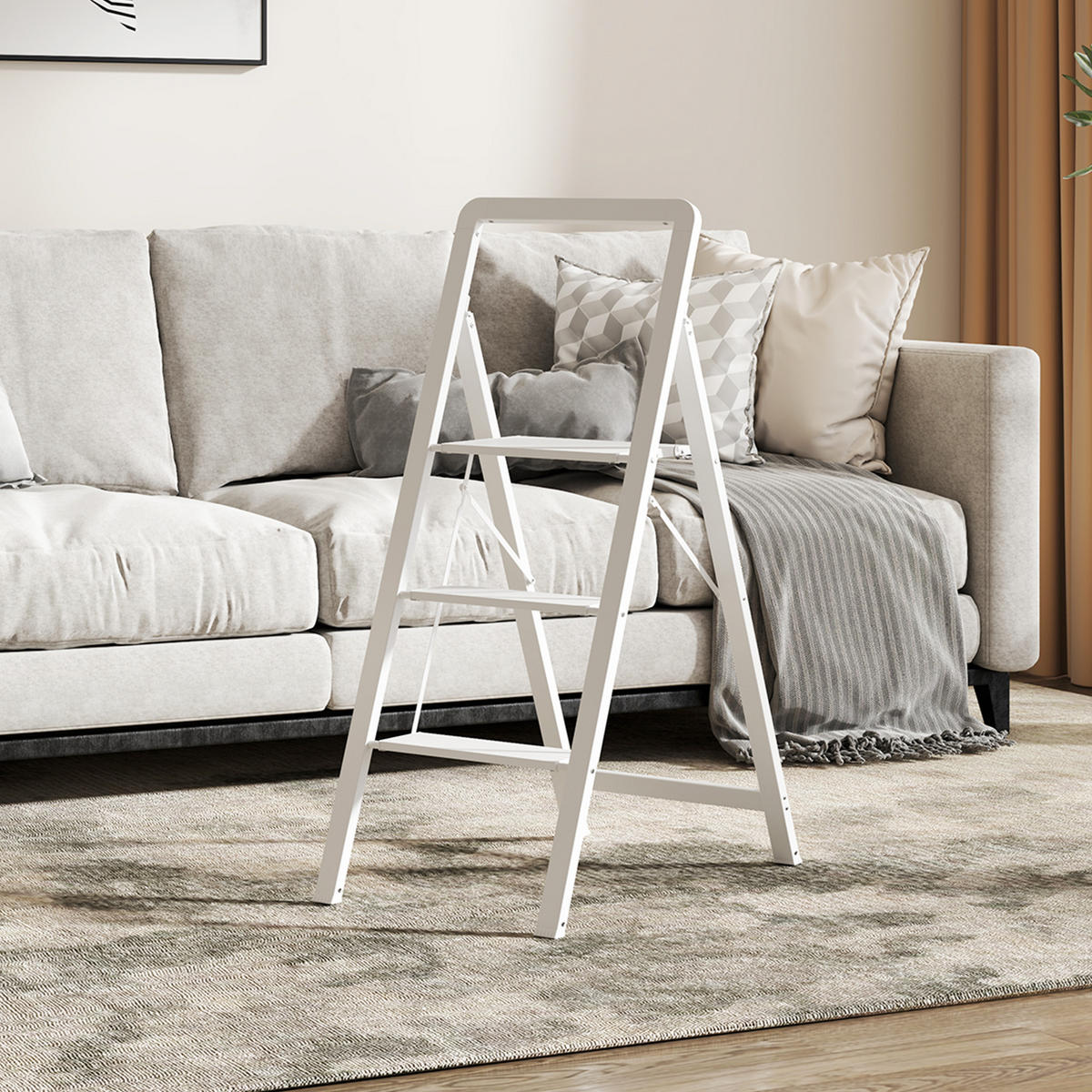 TRITTLEITER Stehleiter mit 3 Stufen Leichtbau Aluminum-Leiter 66,3 x 41,5 x 104,6 cm Weiß - Weiß, Metall (41.5/66.3/104.6cm) - HOMCOM