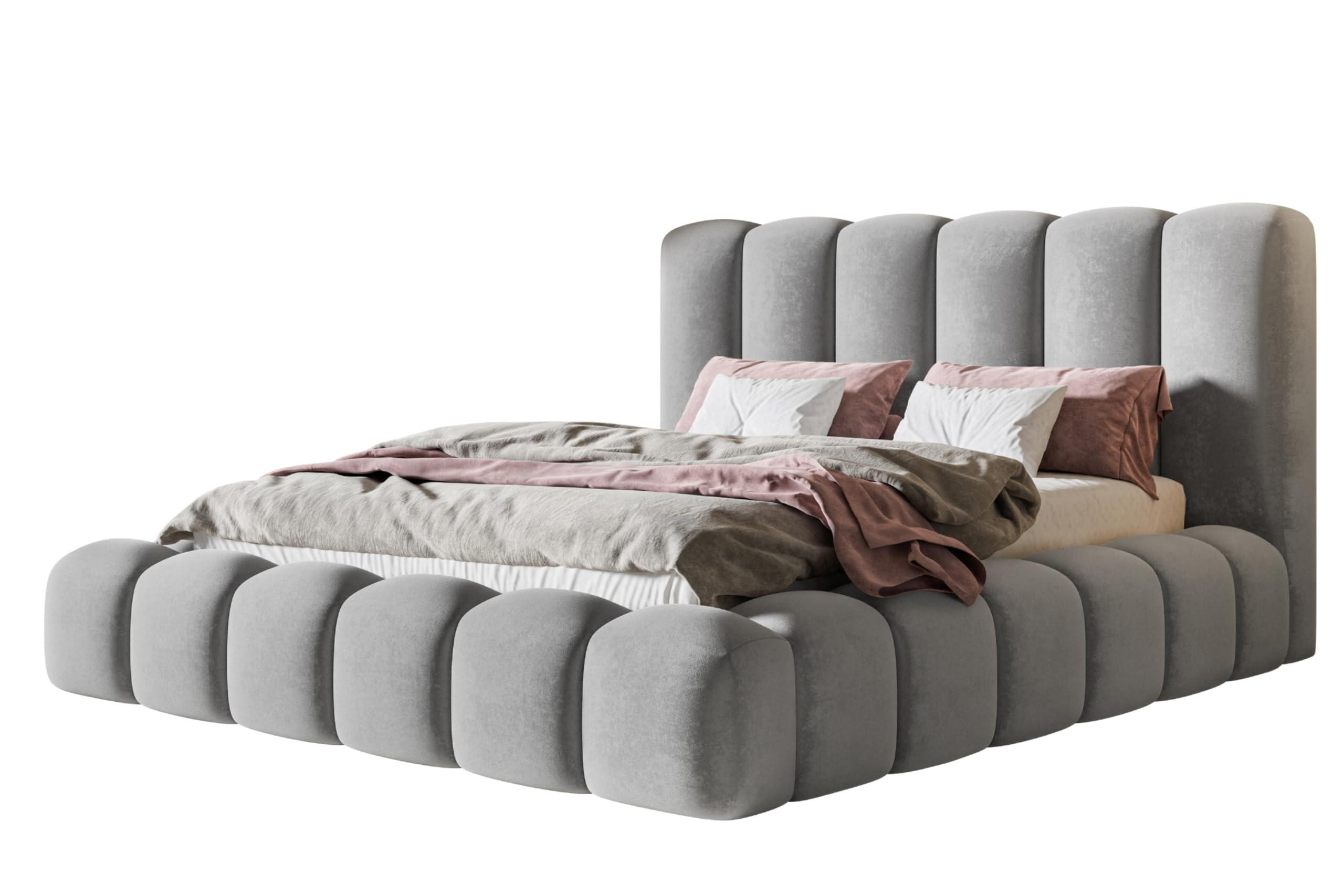 BETT 120x200 - Polsterbett mit Bettkasten und Metallrahmen - Modern Bett - Eleganter Jasmine-Stoff - Kollektion Nora Maxi - Grau - Grau, Holz/Textil (120/200cm) - Alpi-Möbel