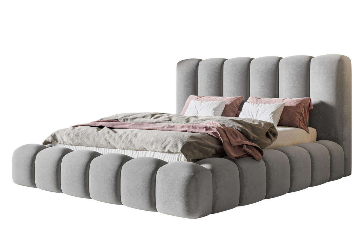 BETT 120x200 - Polsterbett mit Bettkasten und Metallrahmen - Modern Bett - Eleganter Jasmine-Stoff - Kollektion Nora Maxi - Grau - Grau, Holz/Textil (120/200cm) - Alpi-Möbel