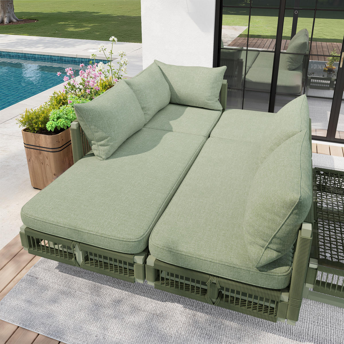 LOUNGEGARNITUR Modular 5-tlg. Beige/Grün - Grün, Metall - ComfortXL