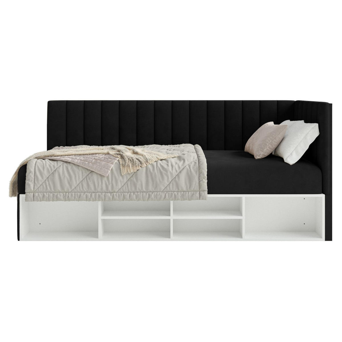 JUGENDBETT Ventrio Schwarz Easy-Clean-Samtbezug 90x200 cm - Schwarz, Holz/Textil (90/200cm) - Selsey