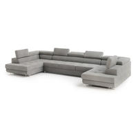 WOHNLANDSCHAFT ISOLANO Hellgrau Velours-Stoff mit Schlaffunktion - Hellgrau, Holz (408/90/202cm) - MASSENO