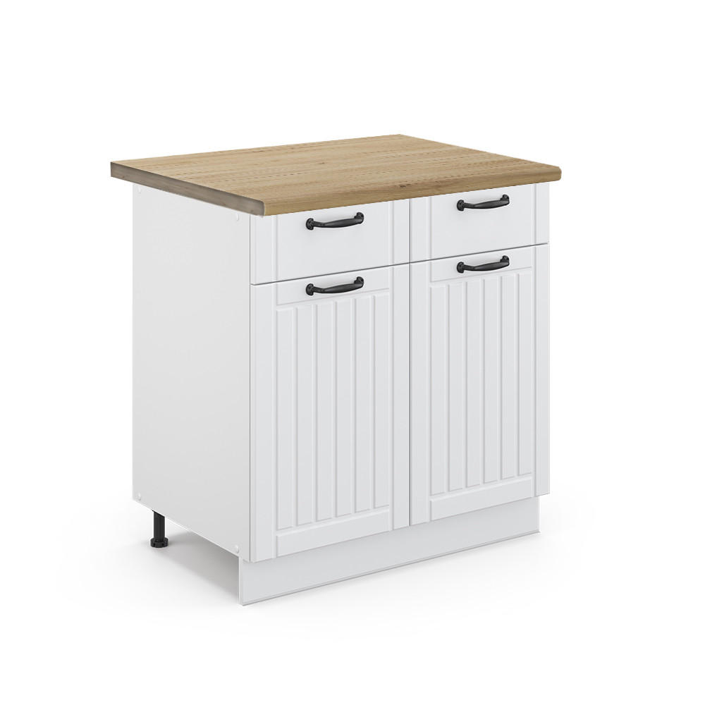 KÜCHENUNTERSCHRANK Fame-Line Weiß Landhaus 80 cm, AP Eiche - Creme/Weiß, Holzwerkstoff (80/82/60cm) - Vicco