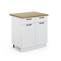 KÜCHENUNTERSCHRANK Fame-Line Weiß Landhaus 80 cm, AP Eiche - Creme/Weiß, Holzwerkstoff (80/82/60cm) - Vicco