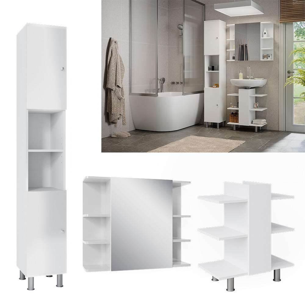 BADMÖBEL-SET Fynn Weiß 3 Teile, mit Hochschrank - Weiß, Holzwerkstoff (79.6/190/36.6cm) - Vicco