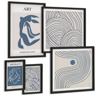 BILDER SET 5er Set - 50x50 cm & 20x30 cm & 40x60 cm Schwarzer Rahmen - Abstrakte blaue Linien - Schwarz, Kunststoff (40/60cm) - TULUP