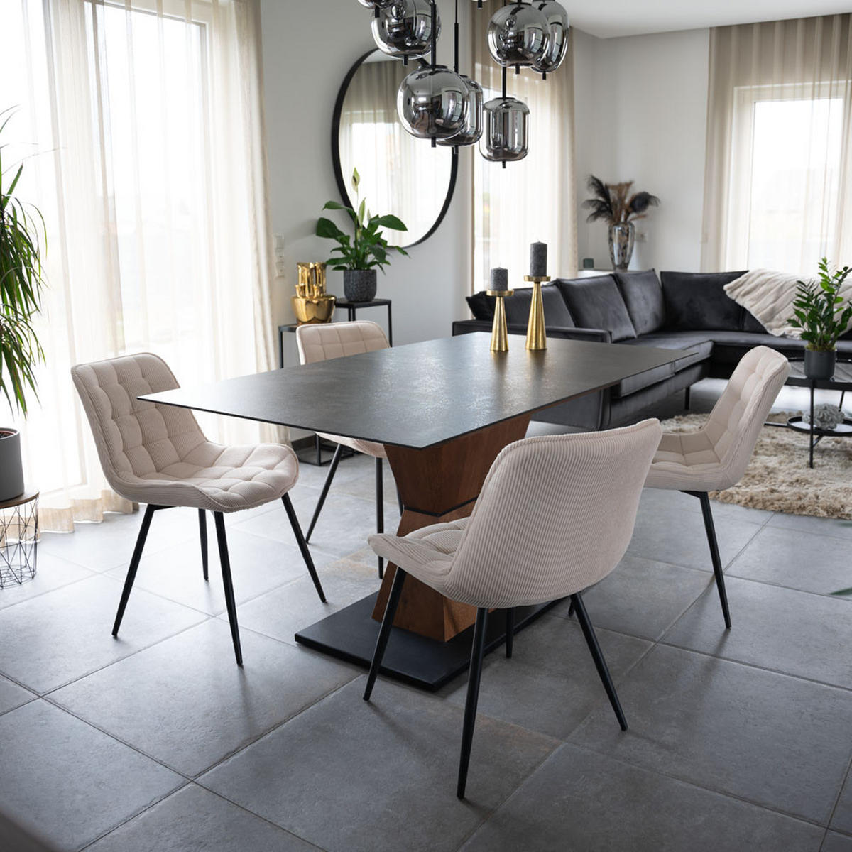 ESSZIMMERSTUHL IKALO - Farbe: Beige, Menge: 2 - Creme, Textil/Metall (61.5/79.8/50.5cm) - Home Deluxe