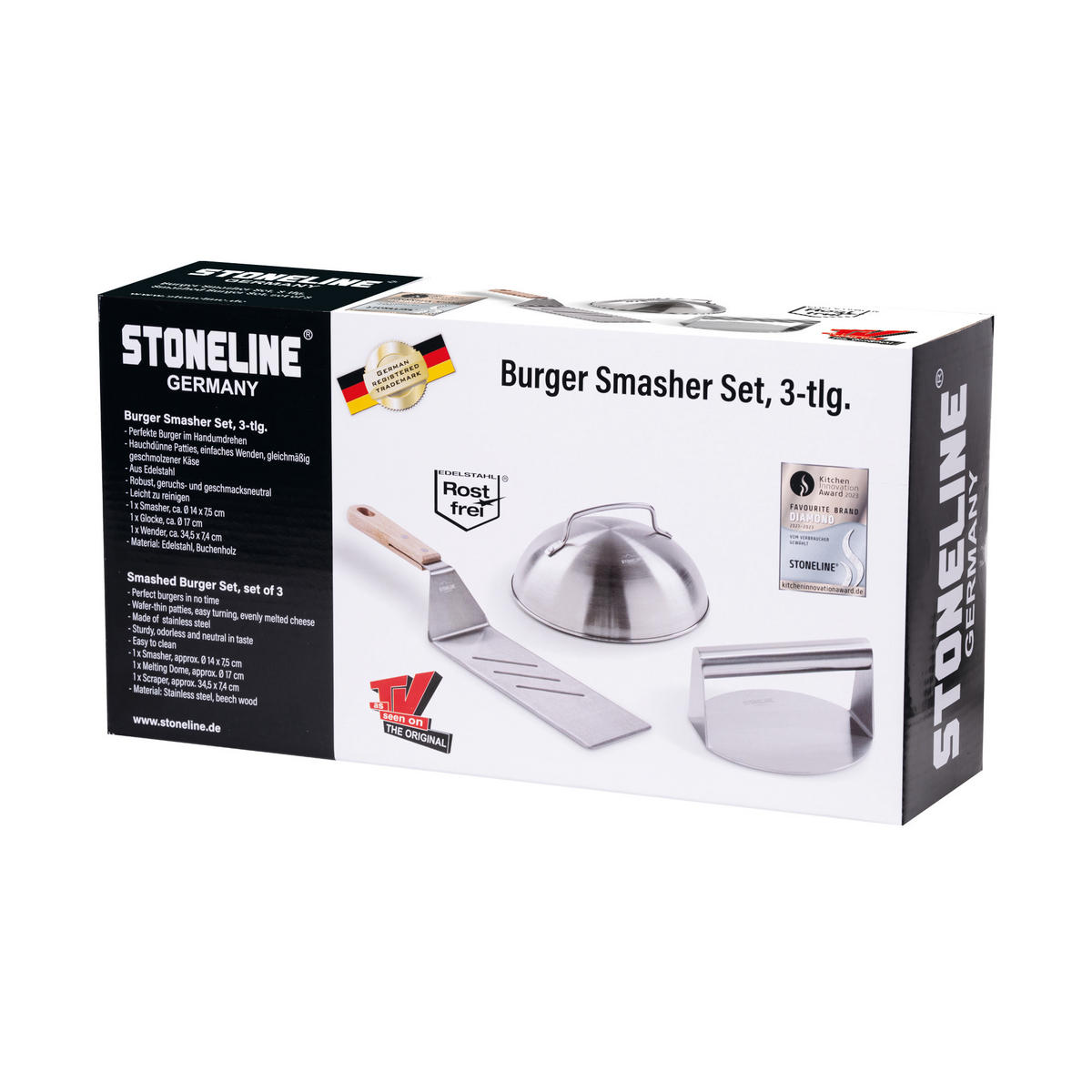 BURGER Smasher Set 3 teilig - Grau, Metall (20/13/36.7cm) - Stoneline