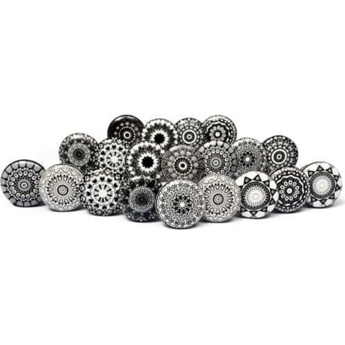 KERAMIKKNÖPFEN Set mit 20 mit schwarzem Blumenmosaikdesign 38 mm Durchmesser. - Schwarz, Keramik (4/4/6.9cm) - Nacnic