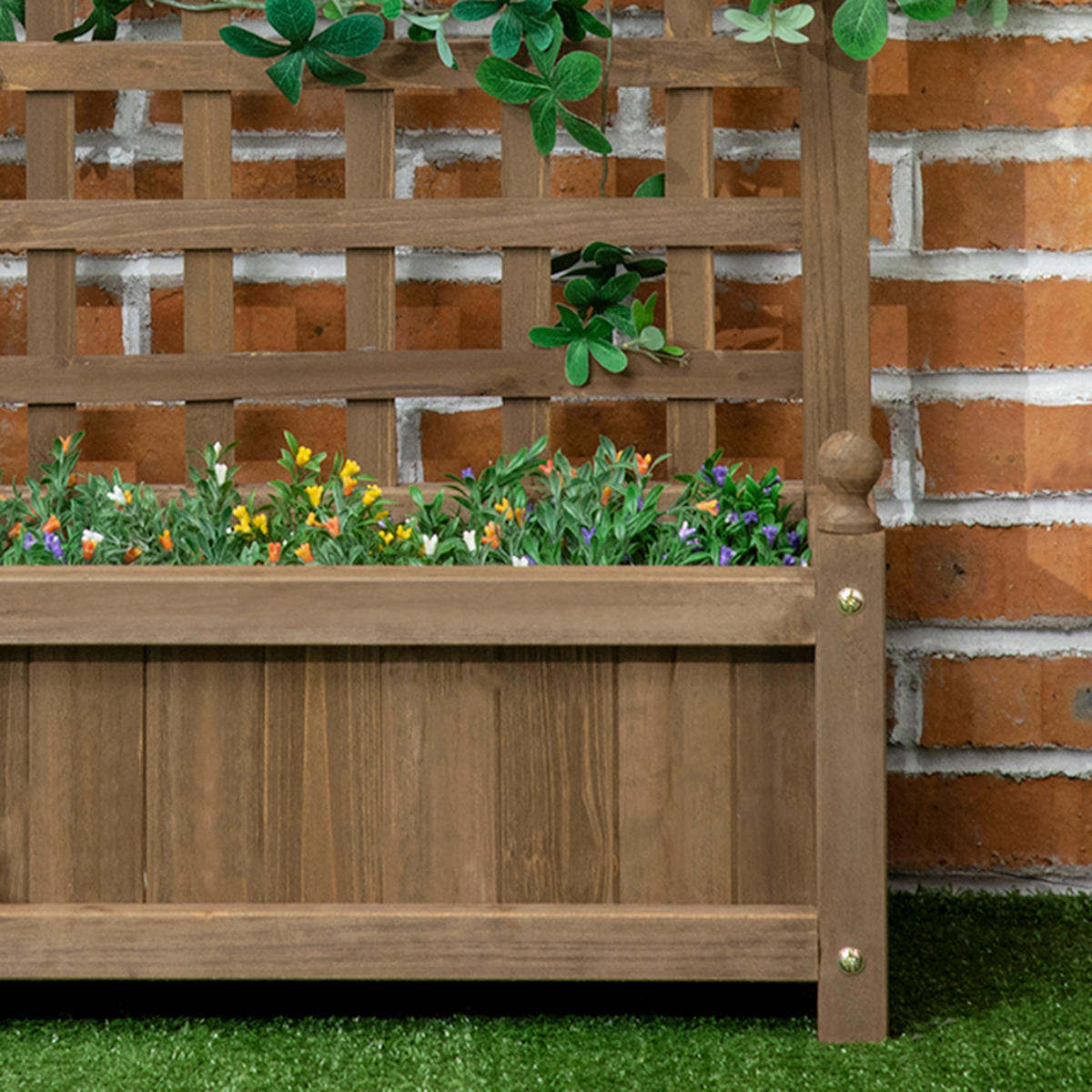 HOCHBEET DE-12162 mit Rankgitter 64/28/75 cm mit Bewässerung Natur - Braun, Holz (64/75/28cm) - ComfortXL