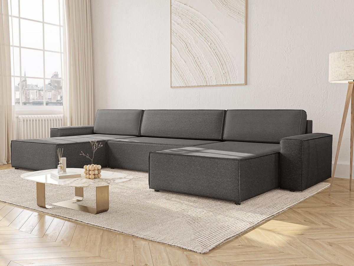 WOHNLANDSCHAFT Lummo U mit Schlaffunktion, Graphit - Graphitfarben, Textil (386/70/185cm) - Fedve
