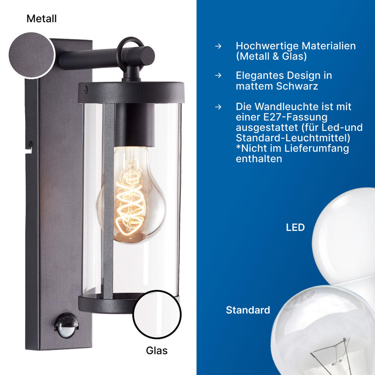 AUSSENWANDLEUCHTE Sidney 44291/06 - Schwarz, Metall (10.5/31.6/18.5cm) - Brilliant