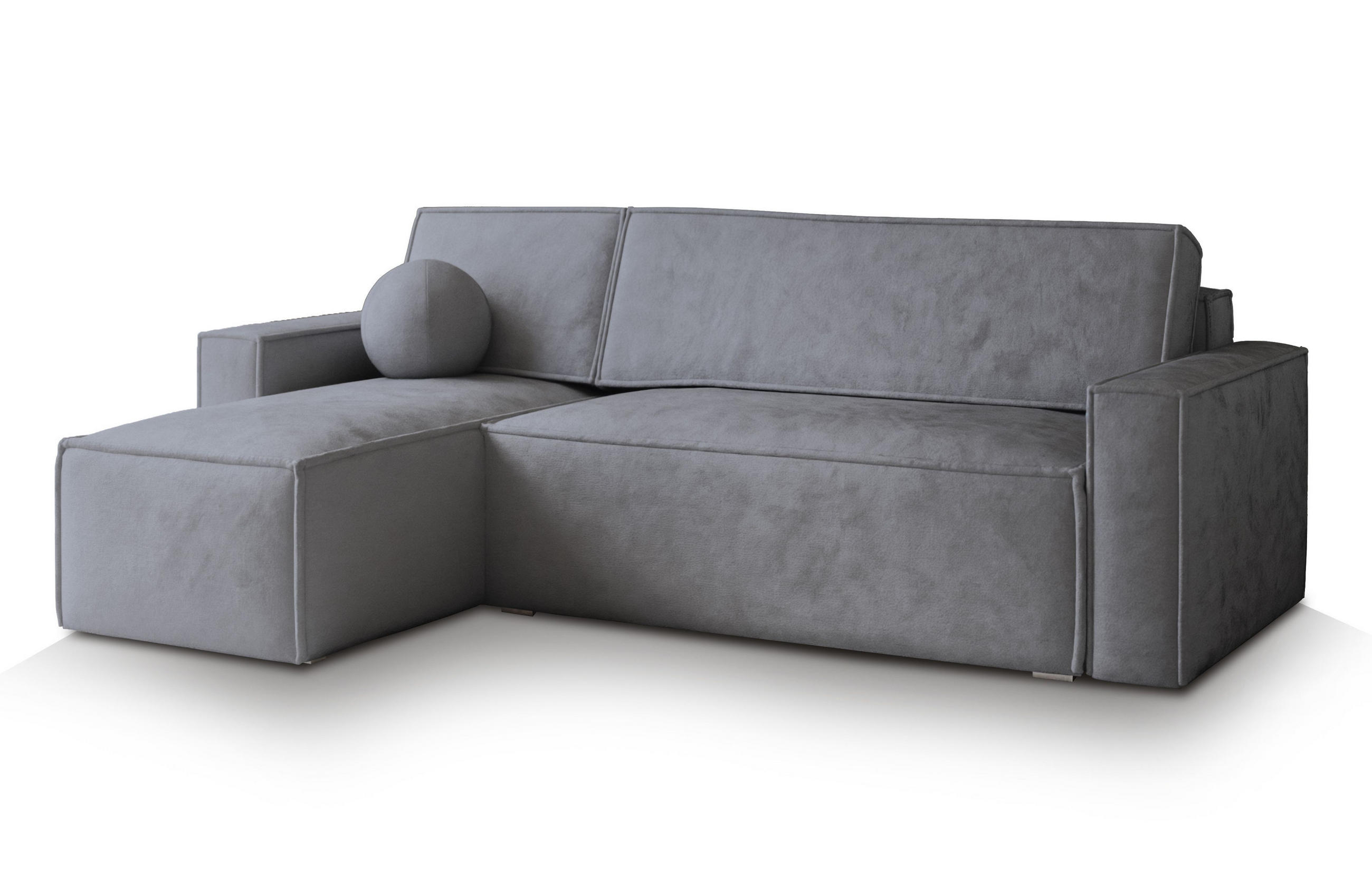 ECKSOFA RAVELO M Grau Velours-Stoff mit Schlaffunktion - Grau, Holz (240/140cm) - MASSENO