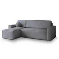ECKSOFA RAVELO M Grau Velours-Stoff mit Schlaffunktion - Grau, Holz (240/140cm) - MASSENO