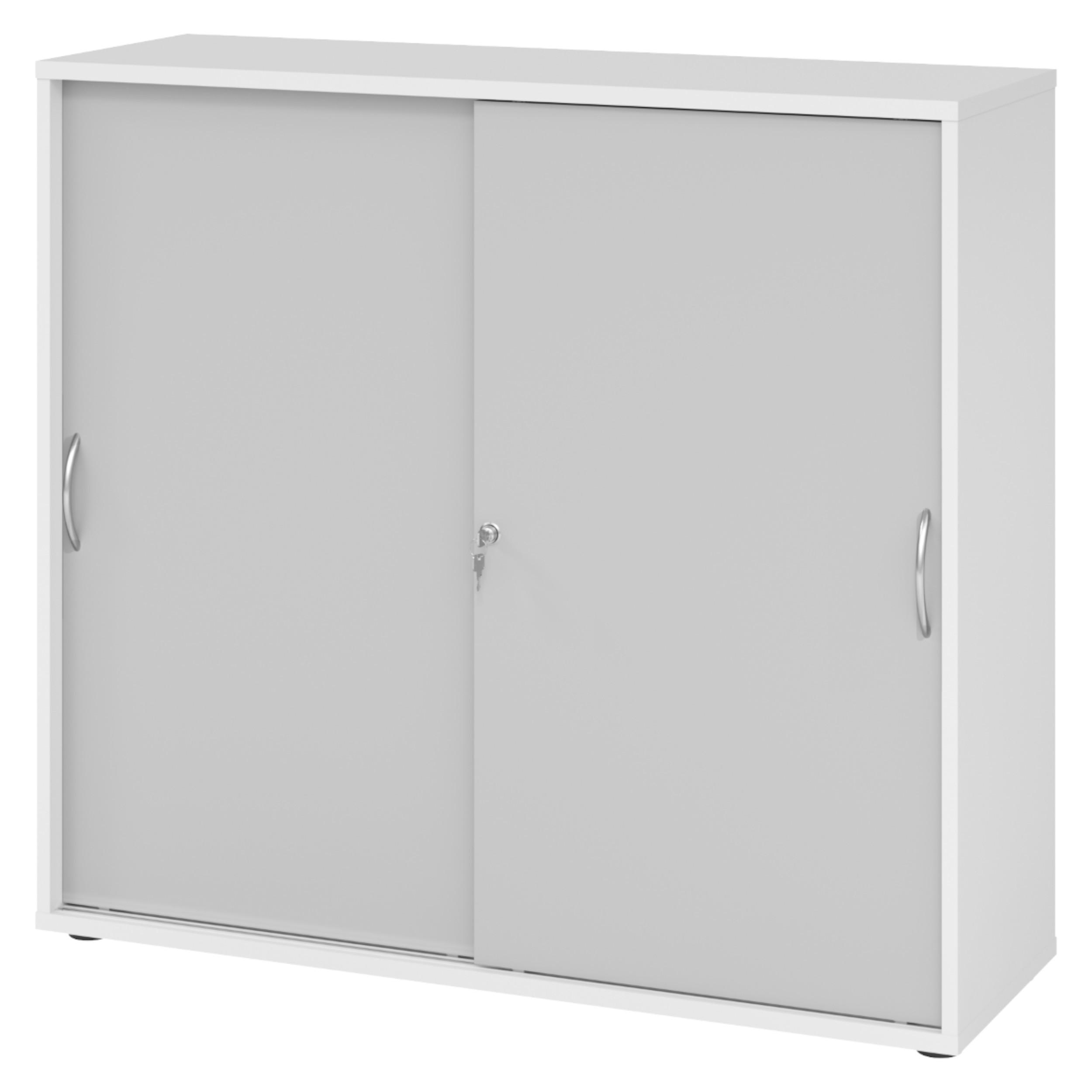 SCHIEBETÜRENSCHRANK - 3 Ordnerhöhen 40/120/110 cm in Weiß/Grau Bogengriff (Metall) - Weiß/Grau, Holzwerkstoff (120/110/40cm) - bümö