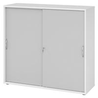 SCHIEBETÜRENSCHRANK - 3 Ordnerhöhen 40/120/110 cm in Weiß/Grau Bogengriff (Metall) - Weiß/Grau, Holzwerkstoff (120/110/40cm) - bümö