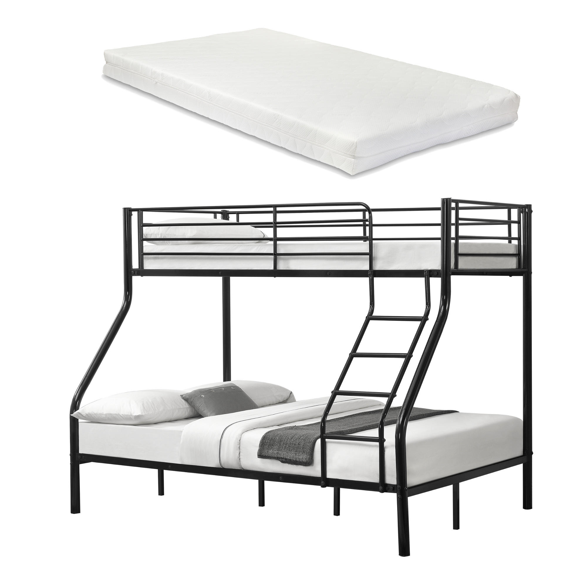 ETAGENBETT Sortland mit Matratze - Schwarz, Textil/Metall (140/200cm) - [neu.haus]