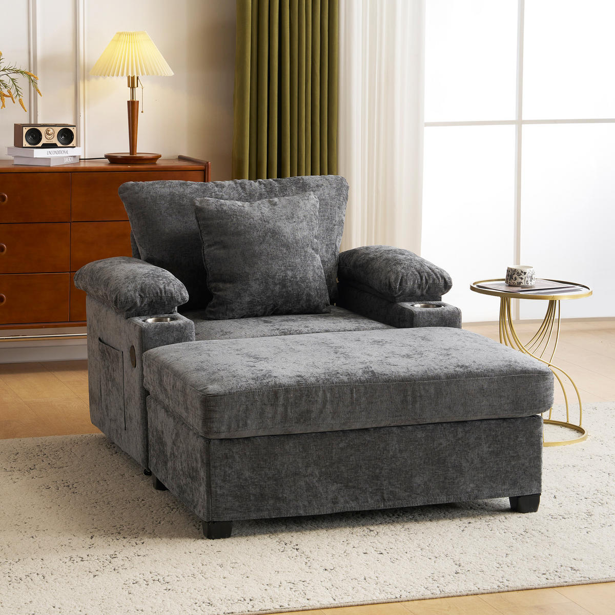SESSEL DE-35287 mit USB und Getränkehalter Dunkelgrau - Dunkelgrau, Textil (98/83/148cm) - ComfortXL