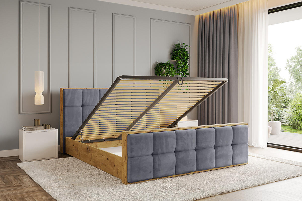 POLSTERBETT mit Bettkasten, Fußteil und Lattenrost, Boxbett ohne Matratze - ENZO7-Z 160x200 Dunkelgrau - Dunkelgrau, Holzwerkstoff/Textil (160/200cm) - ALTDECOR