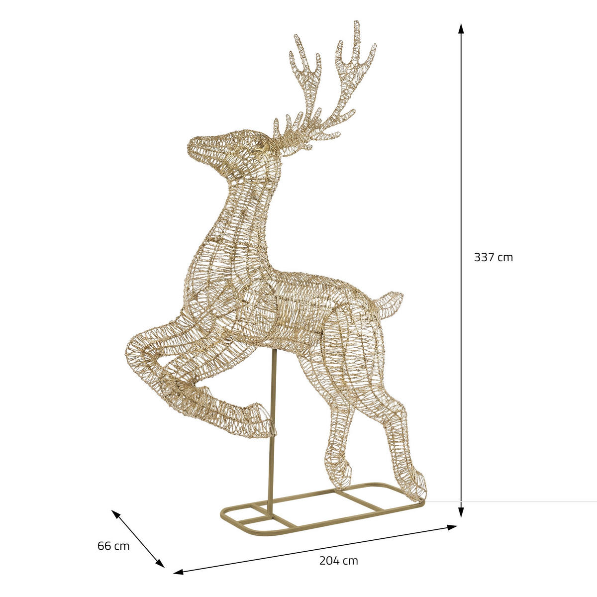 LED RENTIER Outdoor XXL 337 cm Weihnachtsdeko Groß Weihnachtsbeleuchtung mit Timer Warmweiß - Goldfarben, Kunststoff/Metall (204/337/66cm) - ECD-Germany