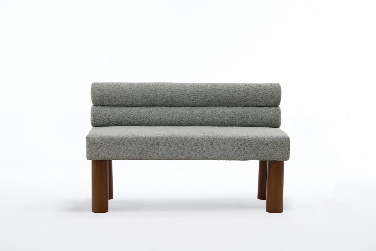 SITZBANK minimalistisch mit Bouclé-Bezug und Holzrahmen, DE-42315, Salbeigrün - Hellgrün, Holz (59/72/116cm) - ComfortXL