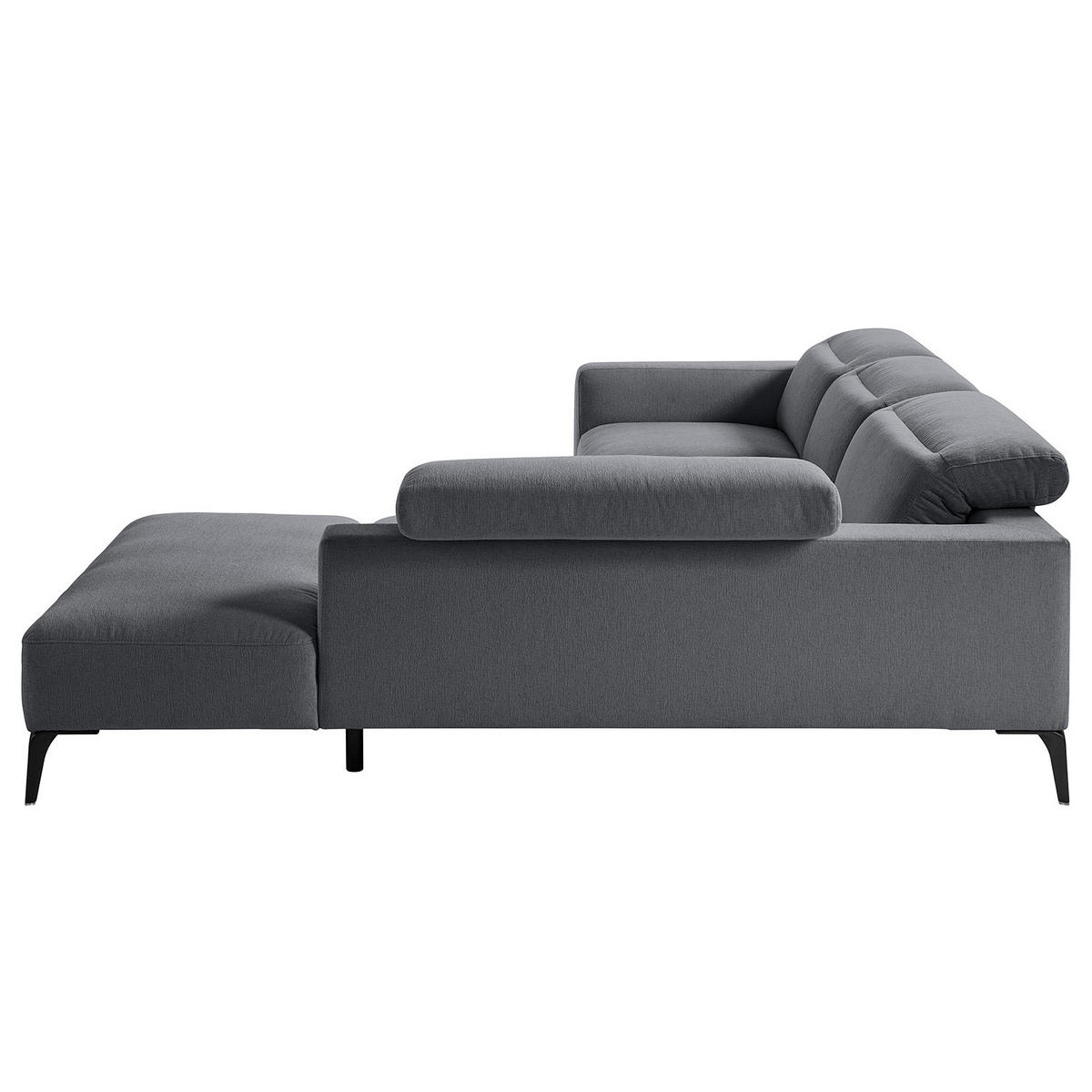 ECKSOFA mit Ottomane - Schwarz/Grau, Textil/Metall (263/238cm) - home24