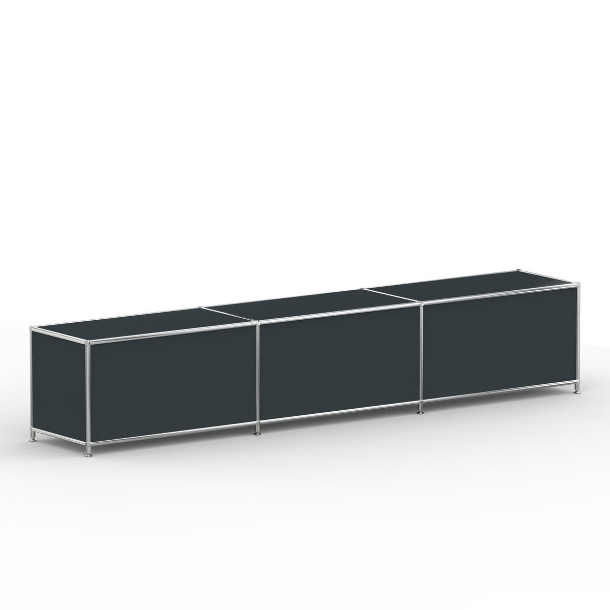TV Board mit 3 Klappen & Schloss, Breite 227 cm, Anthrazitgrau - Chromfarben/Silberfarben, Metall (40/43/227.2cm) - Versee