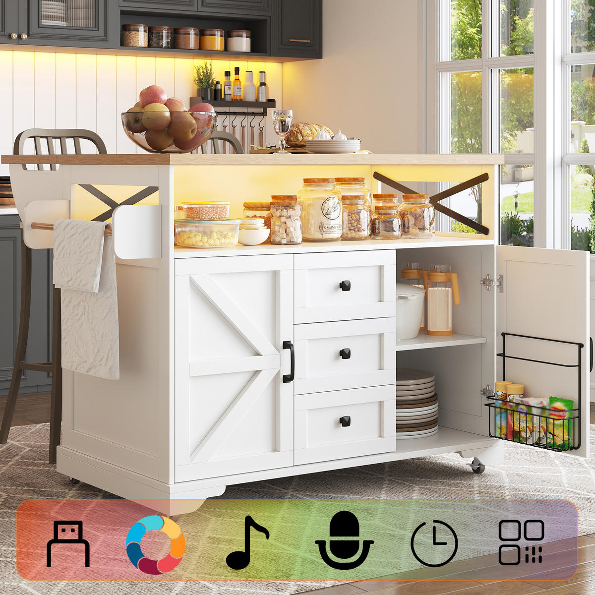 KÜCHENINSEL Weiß 120/71.5/98 cm LED - Weiß, Holzwerkstoff (120/98/71.5cm) - PANGIVO