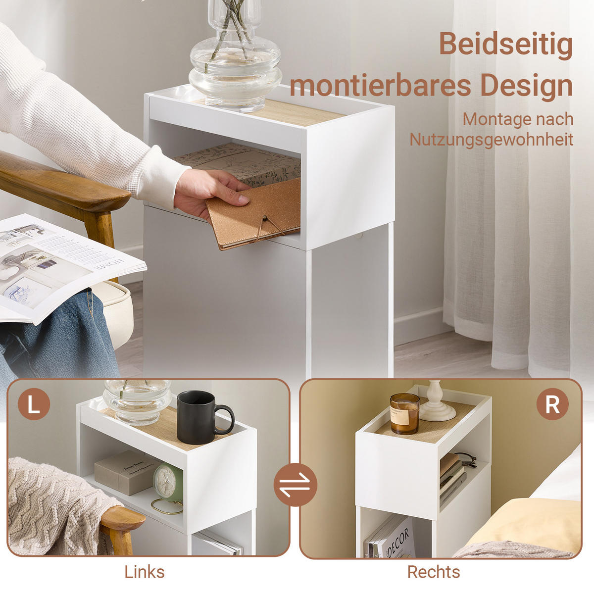 BELA nočna omarica z odprtimi policami - bela, leseni material (35/60/20cm) - SoBuy