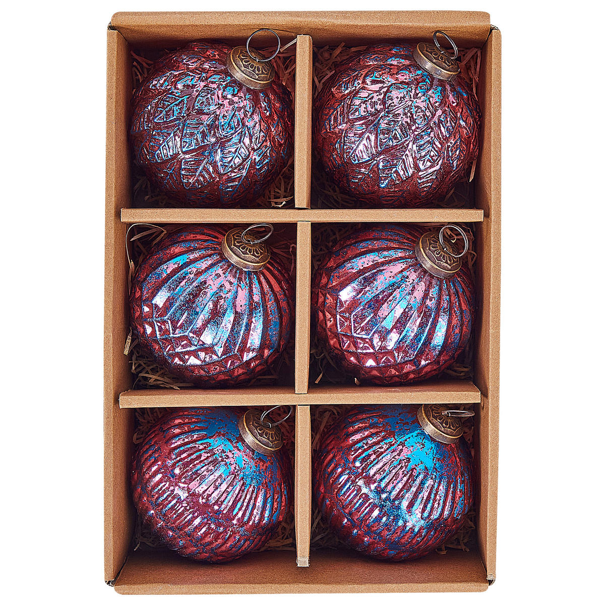 WEIHNACHTSKUGEL 6er Set Glas Rosa Astral - Blau/Pink, Glas (11/14/11cm) - Beliani