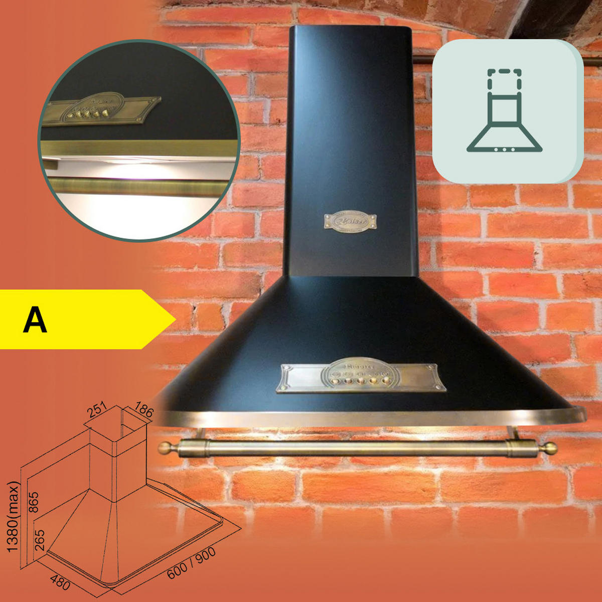 WANDHAUBE A 9315 Em Eco Schwarz 90cm - Schwarz, Metall (90/86.5/48cm) - Kaiser Küchengeräte