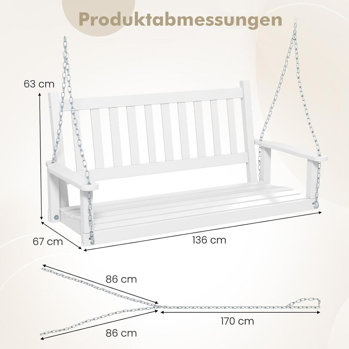 HÄNGEBANK Weiß - Weiß, Holz (136/63/67cm) - COSTWAY