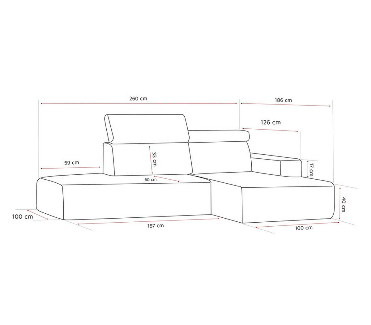 ECKSOFA RICO Rechts, Stoff Hellgrau - Hellgrau, Textil (260/186cm) - Idohome