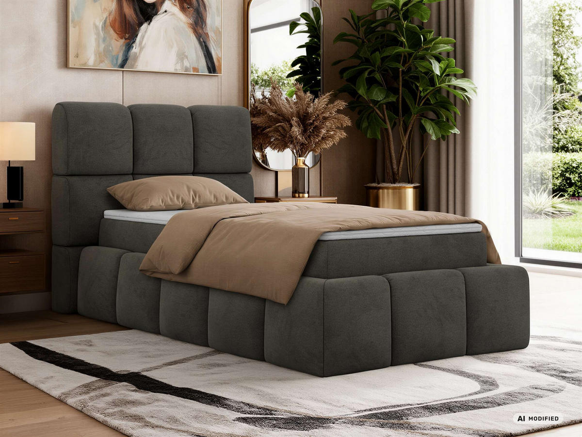 BOXBETT NIRA 90/200 - Dunkelgrau Velvet - Topper T25 - H4 - Dunkelgrau/Anthrazit, Kunststoff/Textil (90/200cm) - MKS