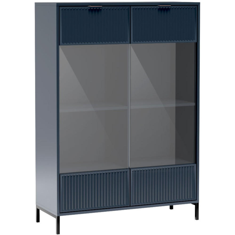 VITRINE Linna mit Schublade 105 cm dunkelblau - Schwarz/Dunkelblau, Holzwerkstoff/Metall (105/150/41cm) - Beautysofa