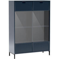 VITRINE Linna mit Schublade 105 cm dunkelblau - Schwarz/Dunkelblau, Holzwerkstoff/Metall (105/150/41cm) - Beautysofa
