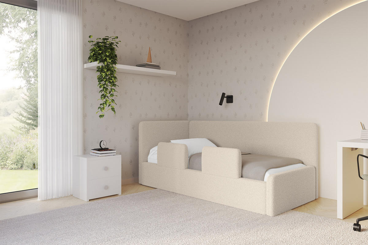 EINZELLBETT Jugendbett mit Bettkasten, Rechts - NORY 100x200 Dunkelbeige - Taupe, Holzwerkstoff/Textil (100/200cm) - ALTDECOR