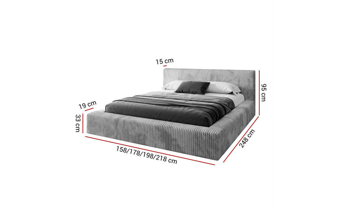 POLSTERBETT TILIA LUX 160x200 cm Tilia 86, 34 Holzlatten, Kopfteil 95 cm - Hellgrau, Textil (160/200cm) - Lookway
