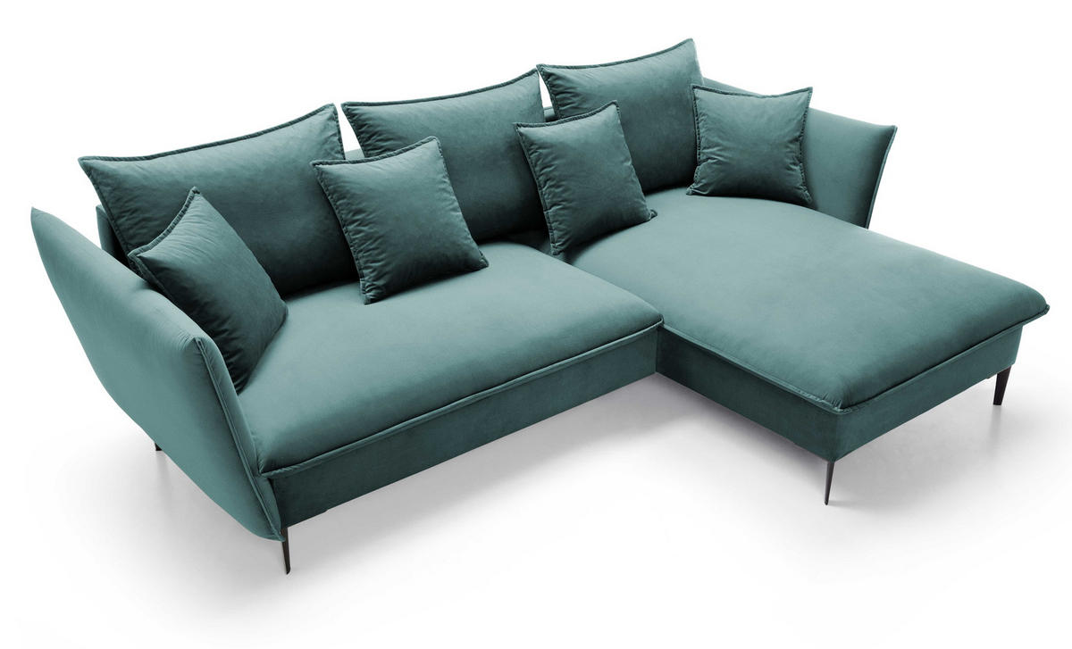 ECKSOFA Flavio mit Schlaffunktion, Bettkasten 260 cm, Rechts, Türkis - Türkis, Holz (167/258cm) - Emporius