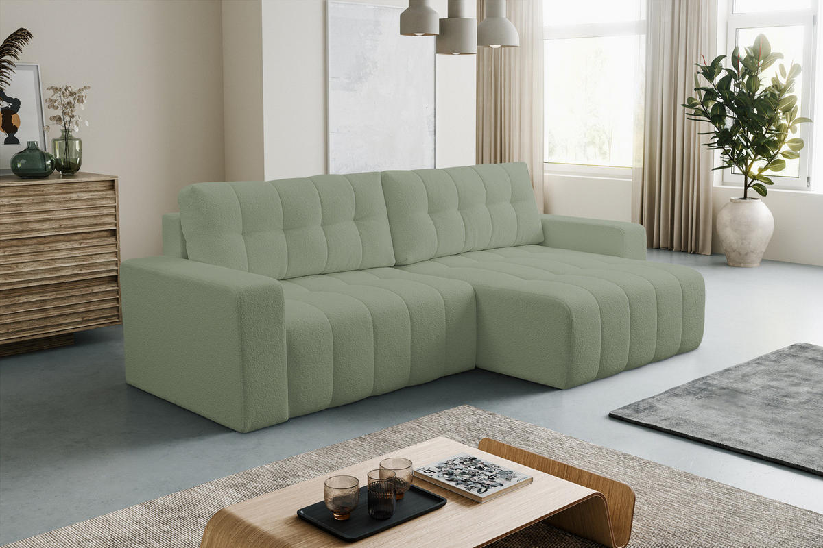 ECKSOFA Palermo mit Schlaffunktion und Bettkasten - Hellgrün, Holz/Holzwerkstoff (245/143cm) - Ravio